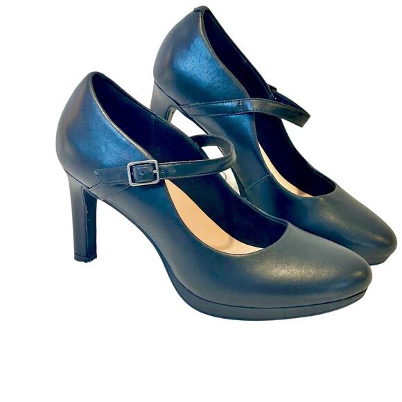 Clarks Shoes - Clarks Mary Jane Black Leather High Heels Women 9.5 NWOB Coquette Preppy